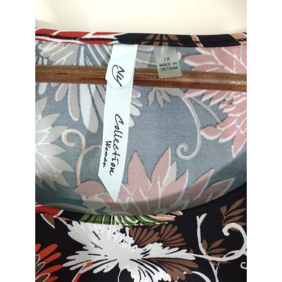 NY Collection Size 1X Top Floral Peplum 3/4 Bell Sleeve Popover Boho Office - Picture 7 of 8